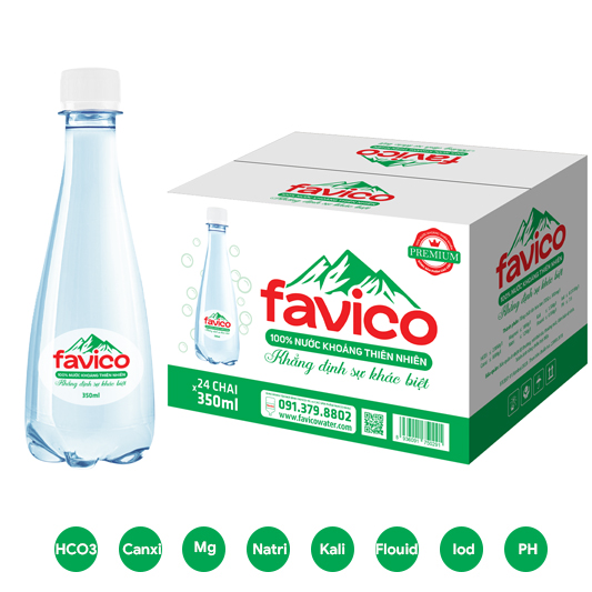 Favico premium 100% Nước khoáng thiên nhiên có ga 350ml -24 chai